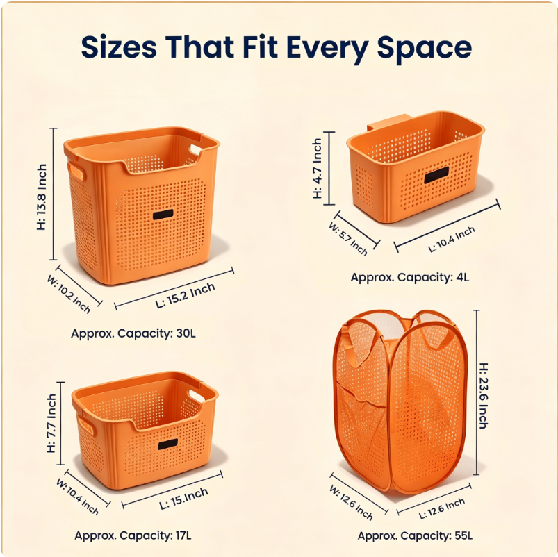 4-Piece Laundry & Storage Basket System