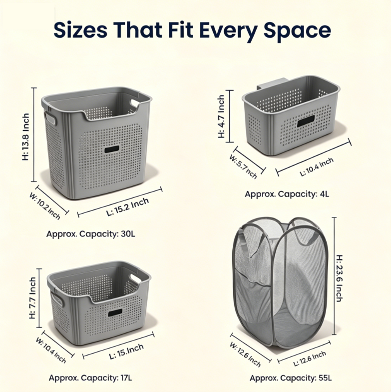 4-Piece Laundry & Storage Basket System